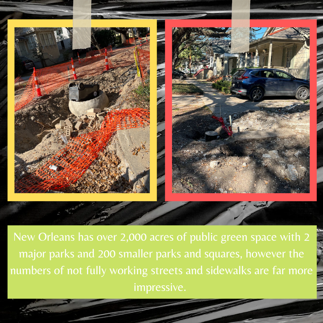 Damage to roads and bridges in New Orleans Via Nola Vie